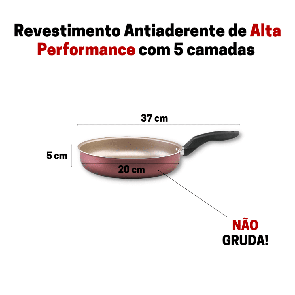 Frigideira Antiaderente 20cm Cereja e Dourado com Tampa de Vidro - Image 2
