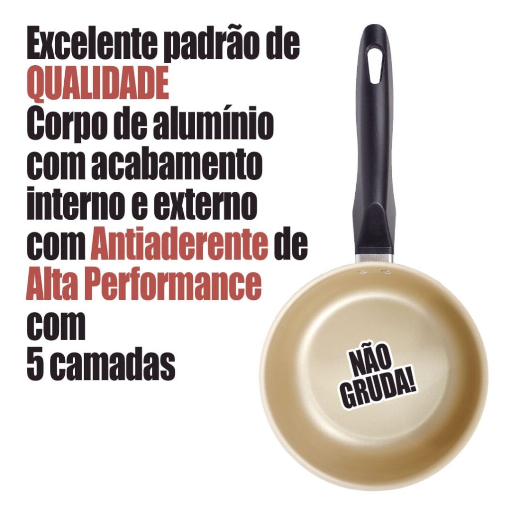 Frigideira Antiaderente 24cm Cereja com Dourado Com tampa de Vidro Grande Não Gruda - Image 5